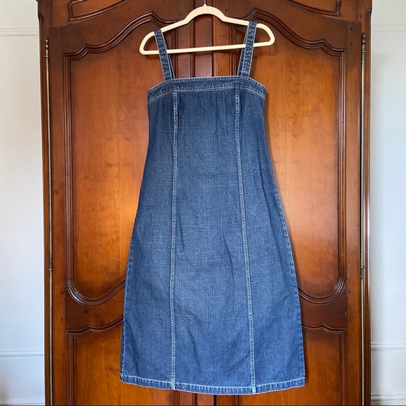 Vintage 90s Polo Jeans Co. Ralph Lauren Denim Pinafore Midi Dress with Back Zip - Picture 1 of 8